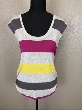 Anthropologie Striped Scoop Neck Tank Top in Gray, Magenta & Yellow